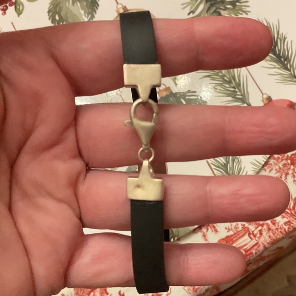 NWOT Sterling Silver 925 Greek Key Design Black Silicone Strap Unisex Bracelet - Picture 4 of 7